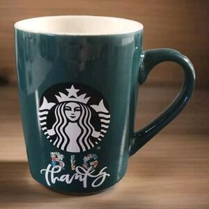 Starbucks Mug 2020 Big Thanks Siren Mermaid Coffee‎ Cup Green Floral 10oz